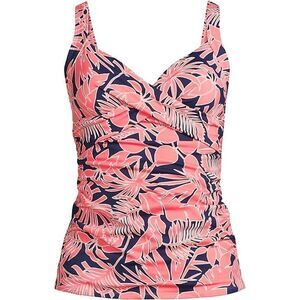 Land’s End Plus Size V neck Wrap underwire Tankini Top navy floral wood lily 18W